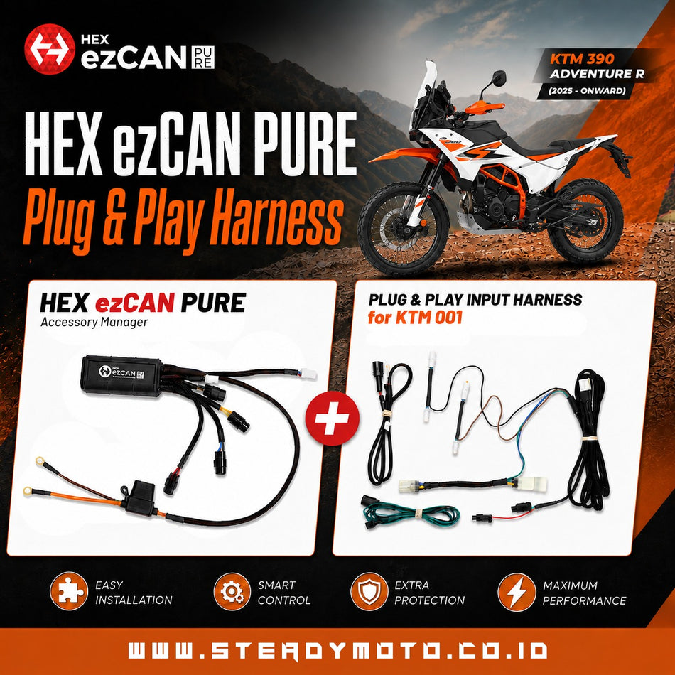 HEX ezCAN PURE dengan Plug & Play Harness untuk KTM 390 Adventure R/X & Enduro R (2025-) - Wadamart
